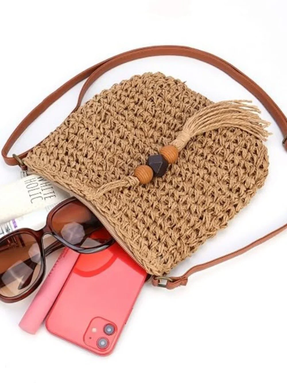 Small Straw Crossbody Bag Women Weave Rattan Shoulder Bag Beach Shoulder Purse w